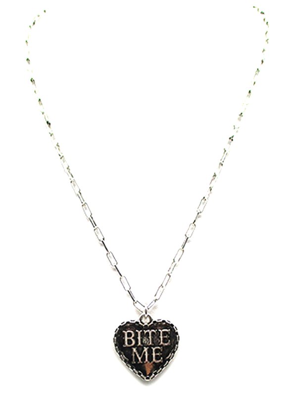 Western Heart Bite Me Engraved Necklace