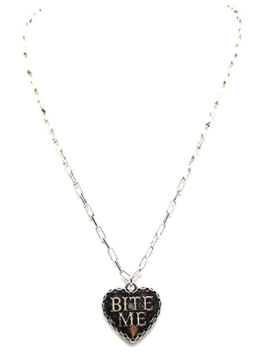 Western Heart Bite Me Engraved Necklace