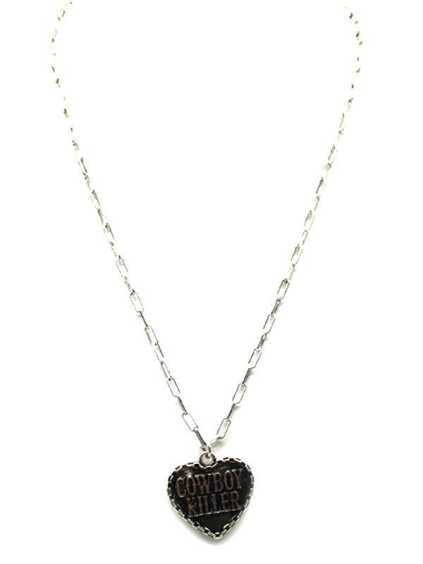 Western Heart Cowboy Killer Engraved Necklace