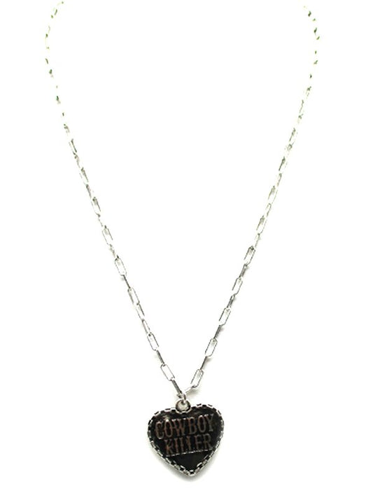 Western Heart Cowboy Killer Engraved Necklace