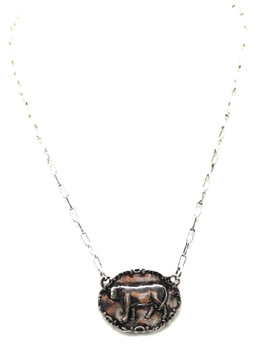 Western Oval Cow Metal Plate Necklace