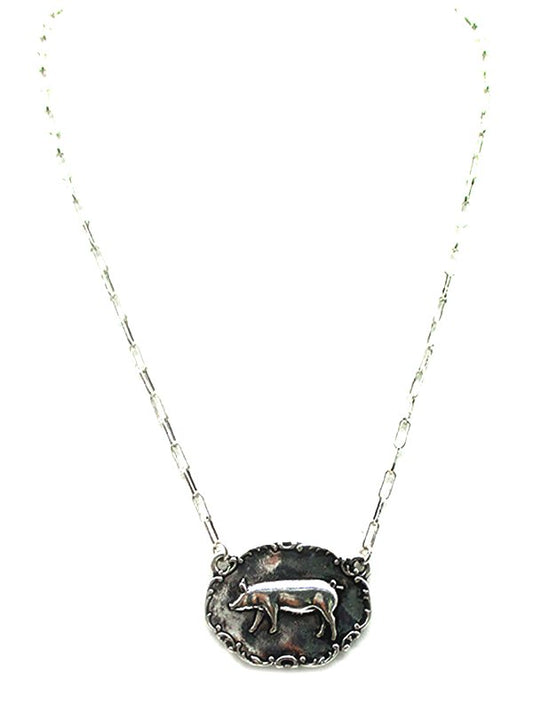 Western Oval Pig Metal Plate Necklace