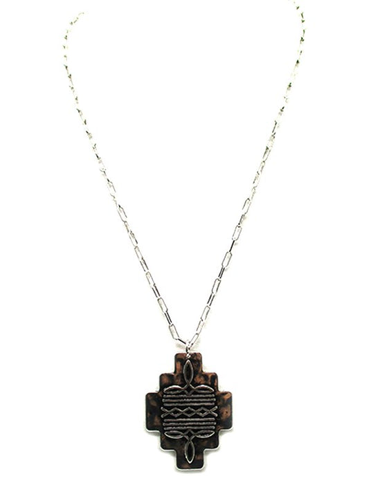 Western Geometric Boot Stitch Metal Plate Necklace