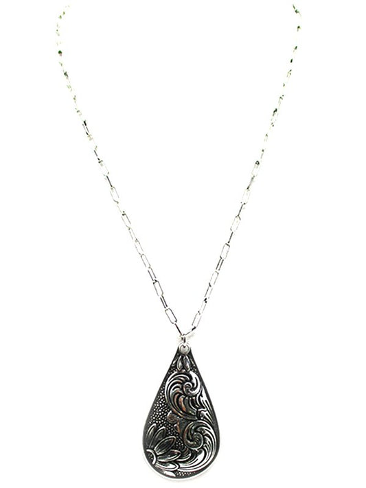 Western Etched Teardrop Necklace