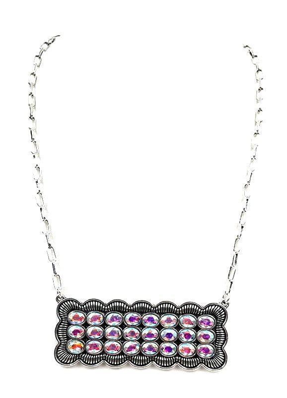 Western Turquoise Stone Metal Plate Necklace