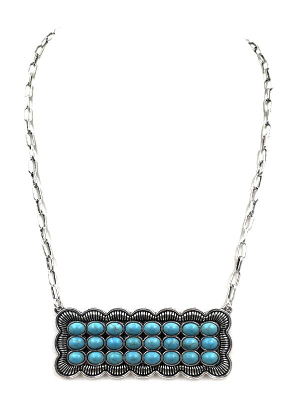 Western Turquoise Stone Metal Plate Necklace