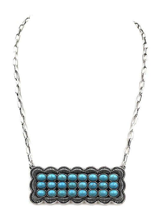 Western Turquoise Stone Metal Plate Necklace