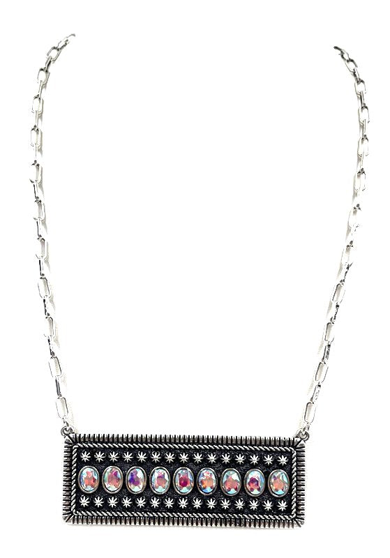 Western Stone Bubble Metal Plate Necklace