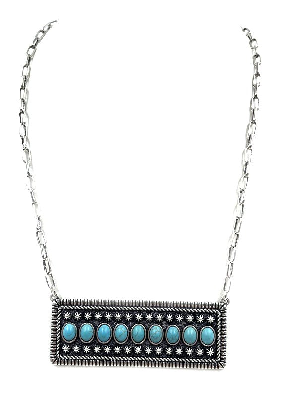 Western Stone Bubble Metal Plate Necklace