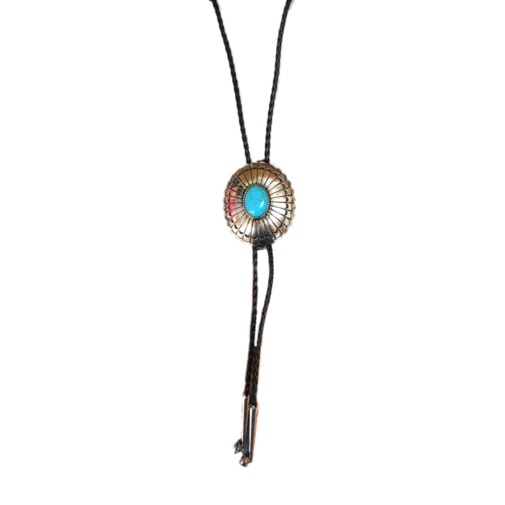 Western Turquoise Oval Concho Pendant Bolo
