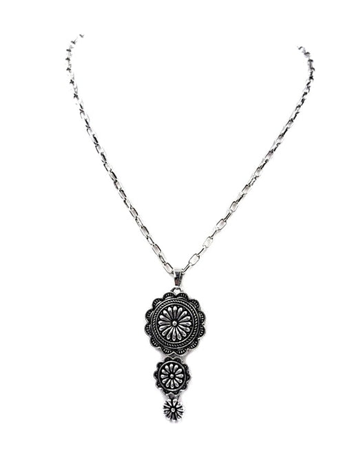 Western 3 Dangle Round Concho Necklace
