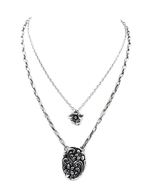 Western 2Layered Flower Concho Necklace