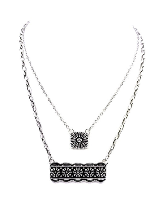Western 2Layered Flower Bar Necklace