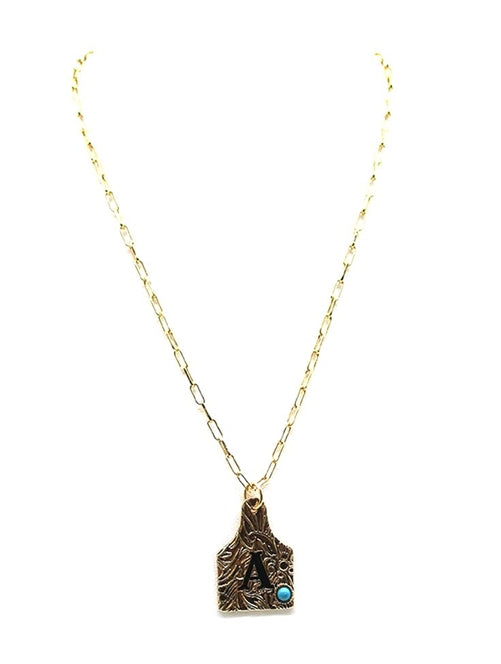 Western Cattle Tag Initial Necklace