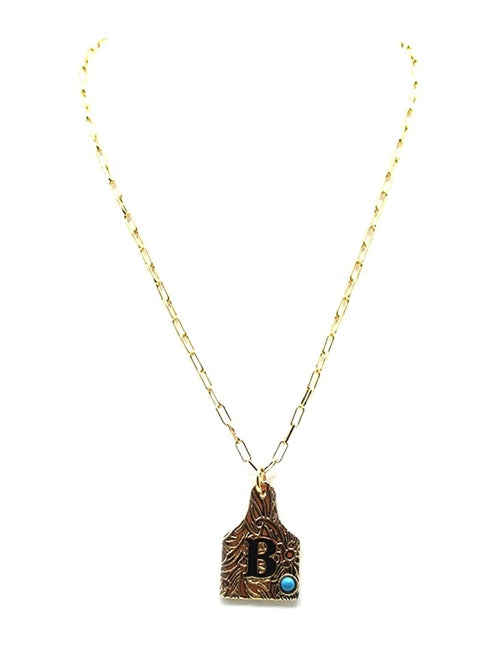 Western Cattle Tag Initial Necklace