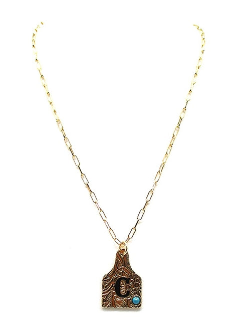 Western Cattle Tag Initial Necklace