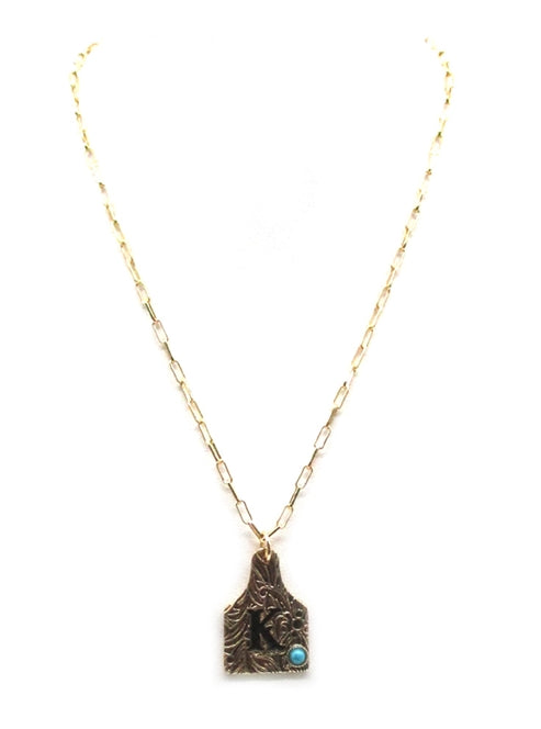 Western Cattle Tag Initial Necklace