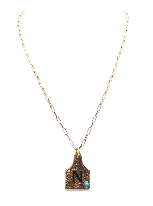 Western Cattle Tag Initial Necklace