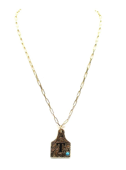 Western Cattle Tag Initial Necklace