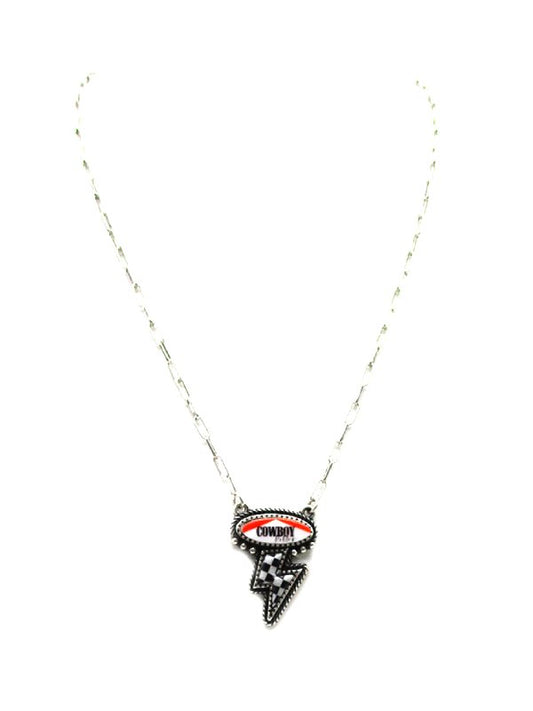 Western Checkered Lightning Cowboy Pendant Necklace