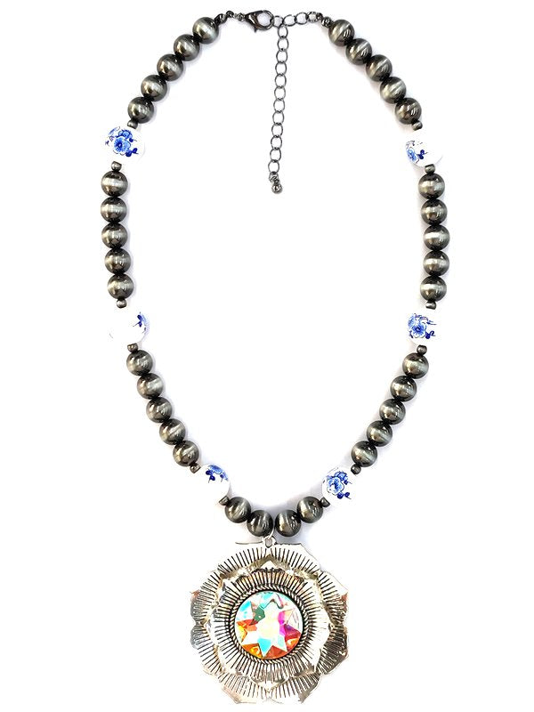 Western Flower Concho Navajo Pearl Necklace