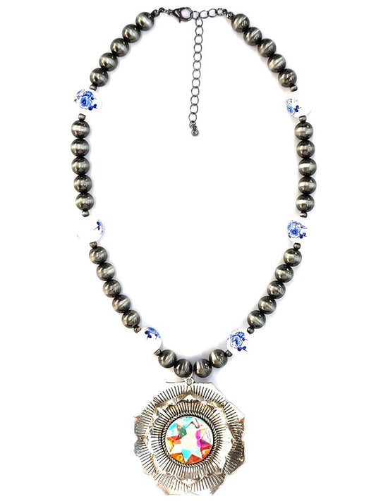 Western Flower Concho Navajo Pearl Necklace
