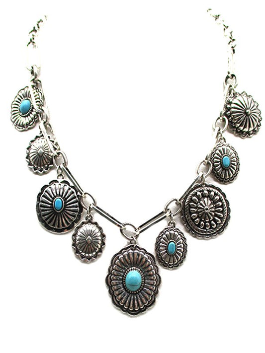 Western Turquoise Concho Charm Necklace