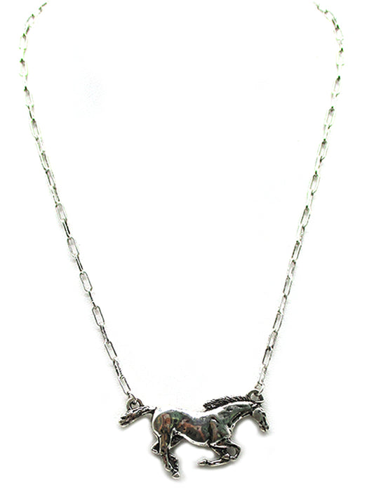 Western Running Horse Necklace