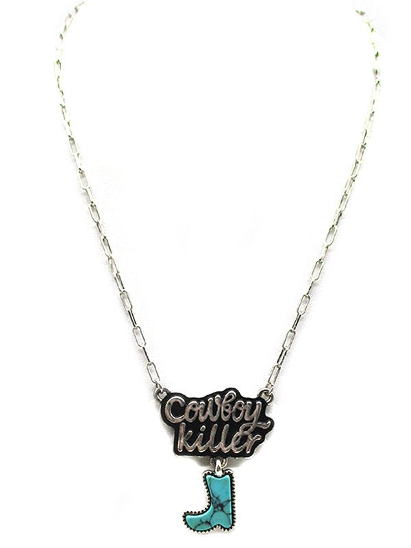 Western Cowboy Killer Turquoise Boots Necklace