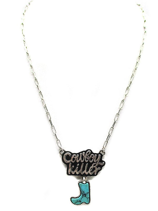 Western Cowboy Killer Turquoise Boots Necklace