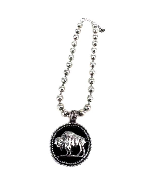 Western Buffalo Pendant Ball Necklace