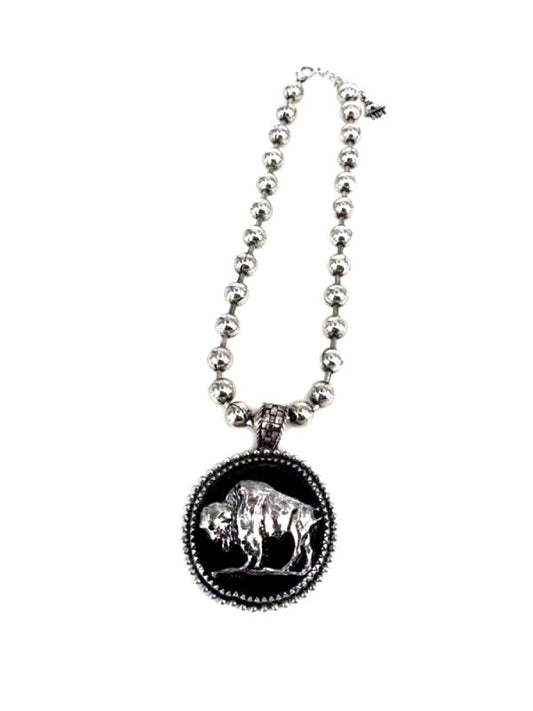 Western Buffalo Pendant Ball Necklace