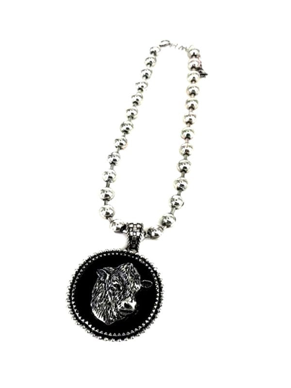 Western Cow Head Pendant Ball Chain Necklace