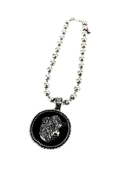 Western Cow Head Pendant Ball Chain Necklace