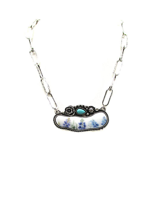 Western Turquoise Flower Portrait Necklace