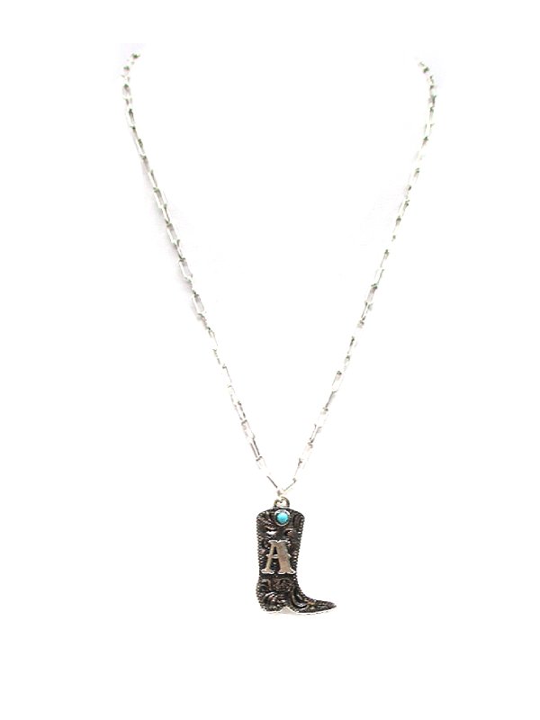 Western Cowboy Boots Turquoise Initial Necklace