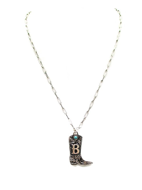 Western Cowboy Boots Turquoise Initial Necklace