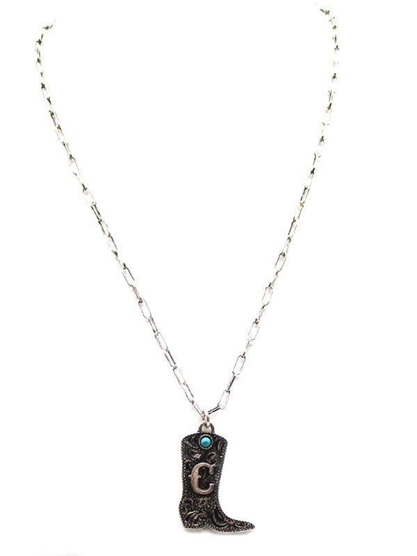 Western Cowboy Boots Turquoise Initial Necklace
