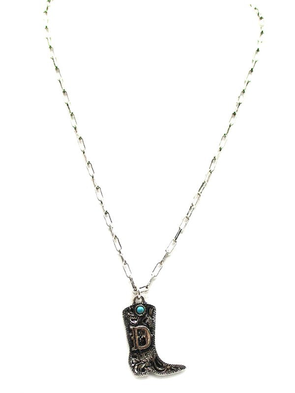 Western Cowboy Boots Turquoise Initial Necklace