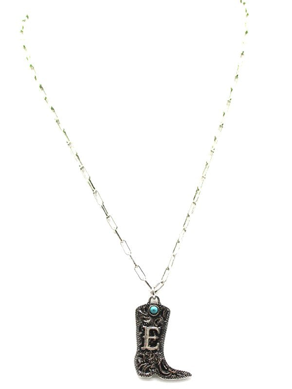 Western Cowboy Boots Turquoise Initial Necklace