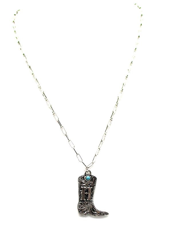 Western Cowboy Boots Turquoise Initial Necklace