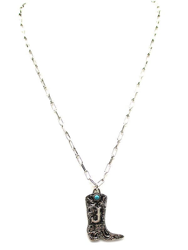 Western Cowboy Boots Turquoise Initial Necklace