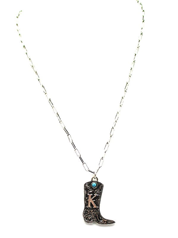 Western Cowboy Boots Turquoise Initial Necklace