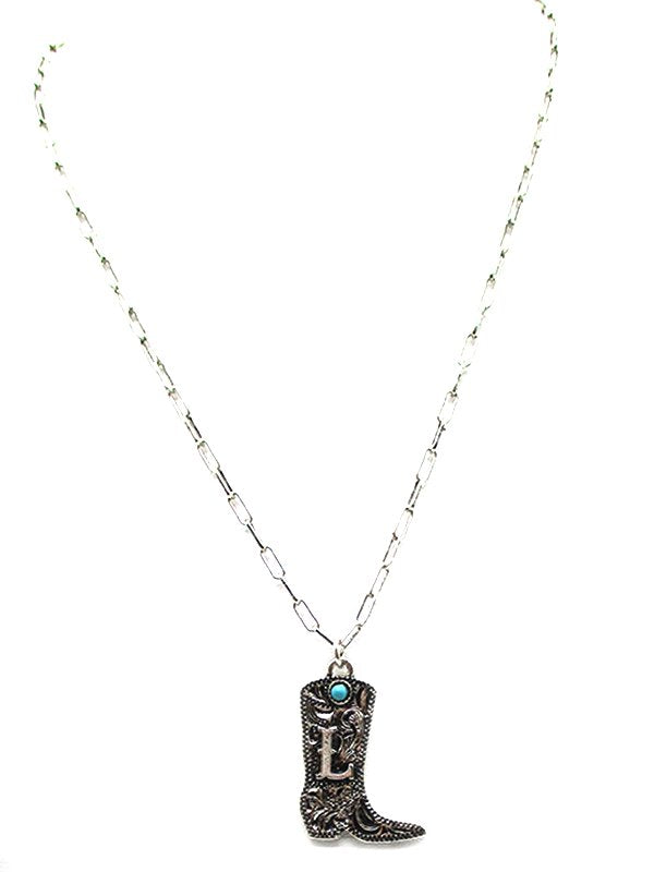 Western Cowboy Boots Turquoise Initial Necklace