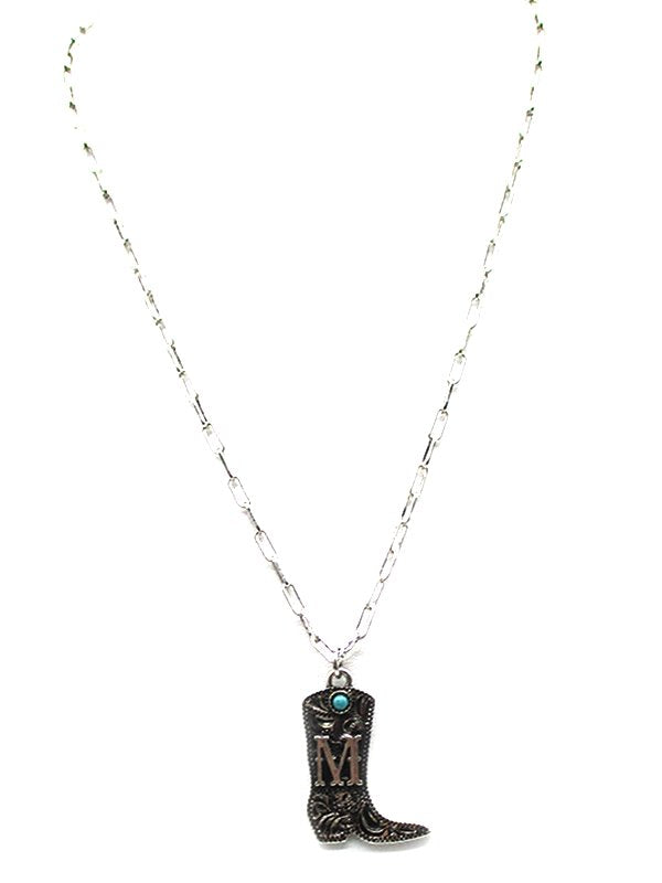 Western Cowboy Boots Turquoise Initial Necklace