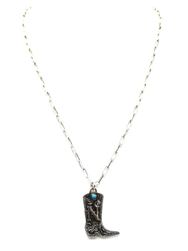 Western Cowboy Boots Turquoise Initial Necklace