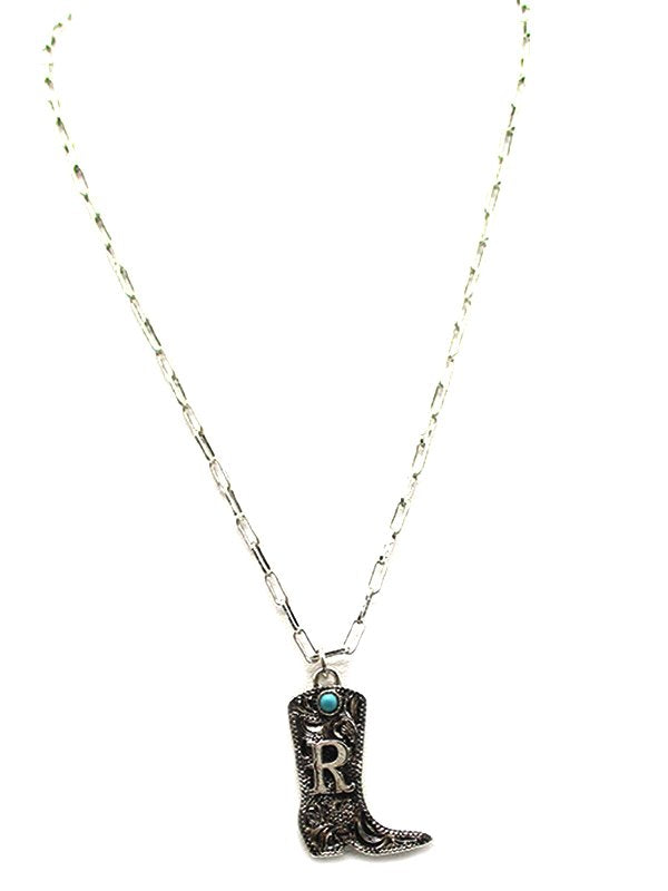 Western Cowboy Boots Turquoise Initial Necklace