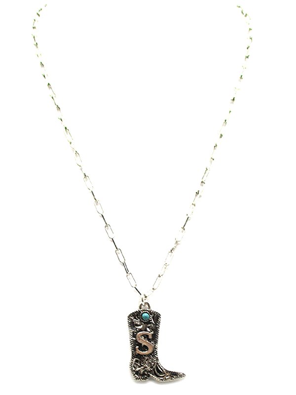 Western Cowboy Boots Turquoise Initial Necklace