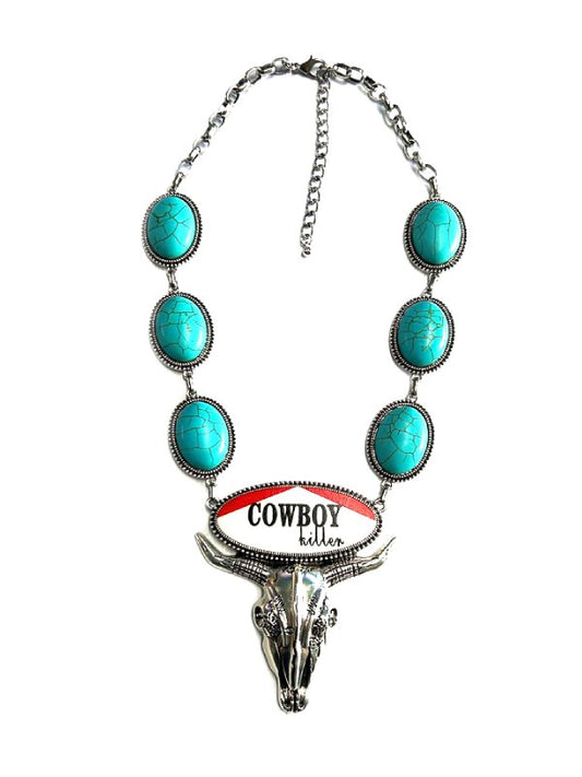 Western Steerhead Cowboy Killer Turquoise Necklace