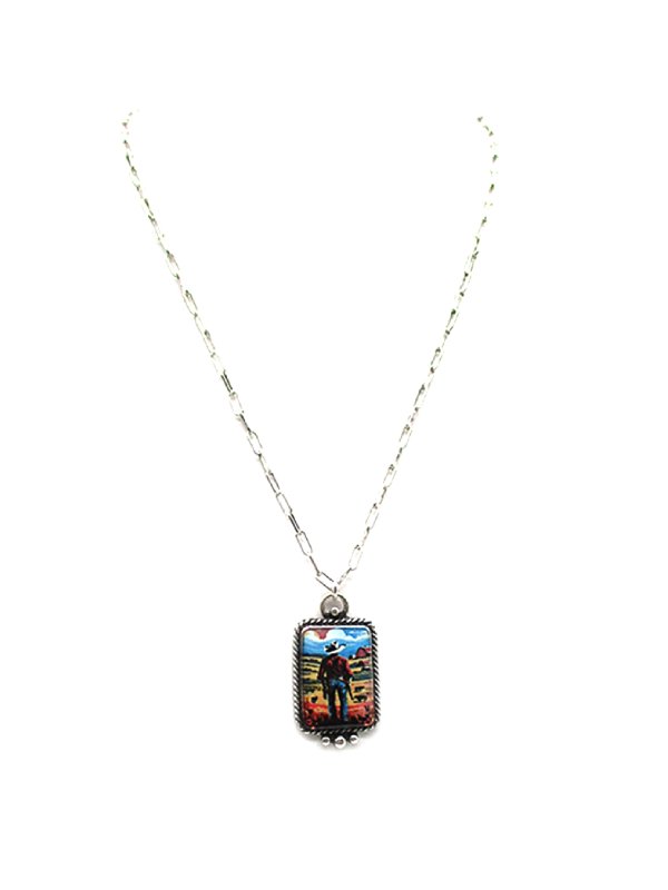 Western Theme Print Pendant Necklace